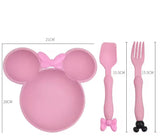 Mickey Mouse Plate Set With Spoon And Fork, Kids Cartoon Dinner Plate Set, Kids Feeding Plate With Spoon Set