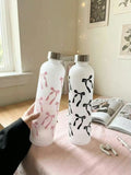 1L Aesthetic Water Bottle With Bow Print, Reusable Water Bottle With Lid, Ribbon Bow Frosted Water Bottle, Multipurpose Water Bottle for Travel