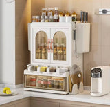 Multifunctional Arched Door Kitchen Organizer with Drawer, Dual Door Kitchen Seasoning Spice Organizer, Kitchen Spice Rack Organizer with Knife Holder & Storage Cabinet, Knife Holder