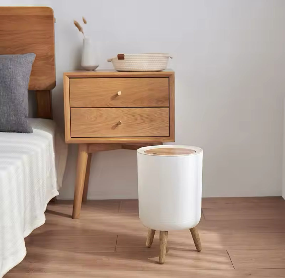 Wooden Pattern Trash Can, Creative Kitchen Dust Bin With Press Cover, Living Room Toilet Garbage Container, Foot Imitation Wood Rubbish Can, Bathroom Kitchen Garbage Bucket