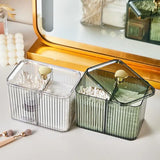 Double Layer Cotton Swab Box, Heart Transparent Storage Box With Lid, 3 Section Qtip Holder, Multifunctional Home Storage Box, Home Cosmetic Storage Box, Bathroom Canisters Vanity Organizer, Transparent Cosmetic Storage Box