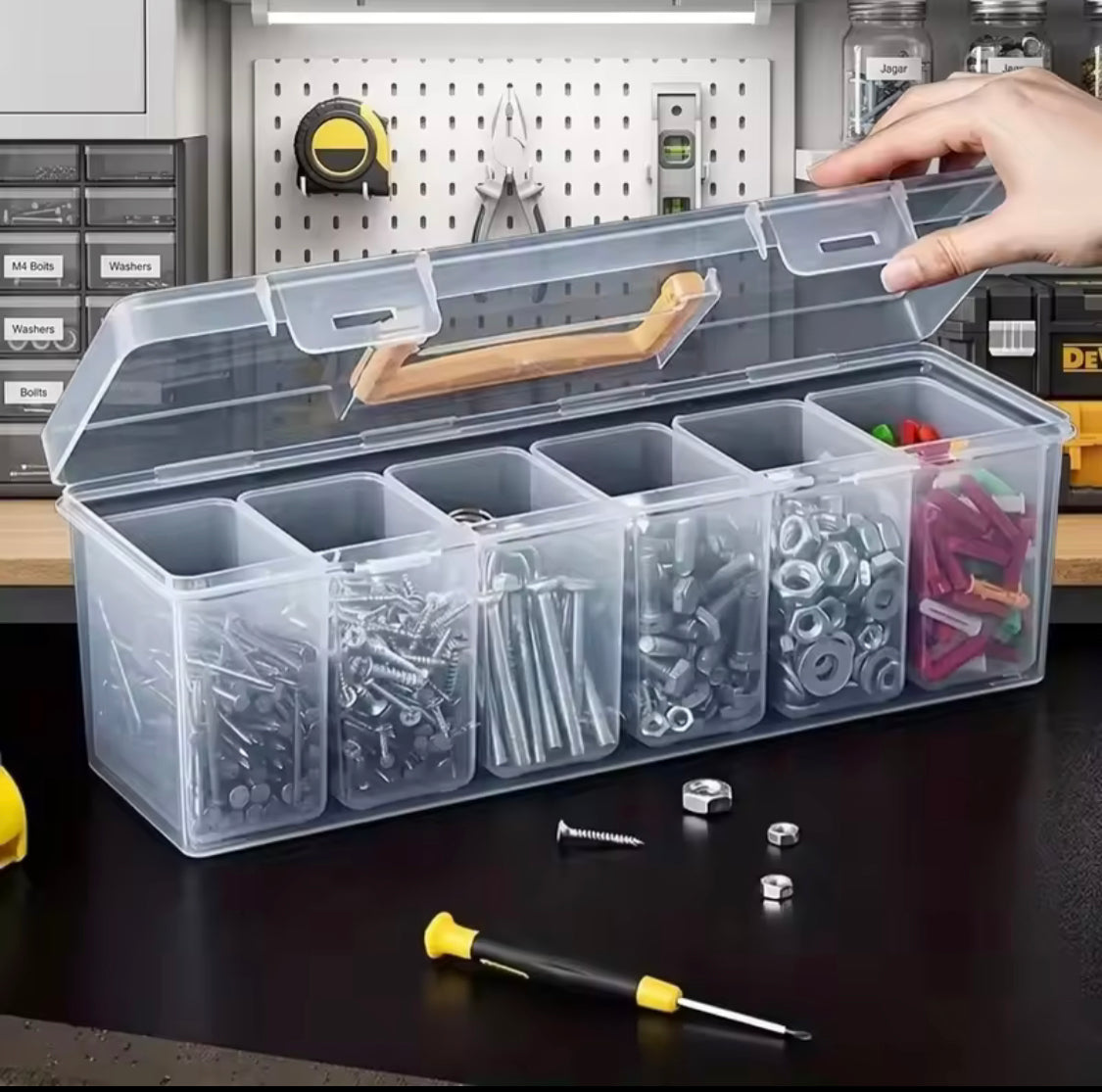 6 Grids Sealed Plastic Storage Box With Handle, Portable Large Capacity Spice Storage Container, Spices Kitchen Organizer