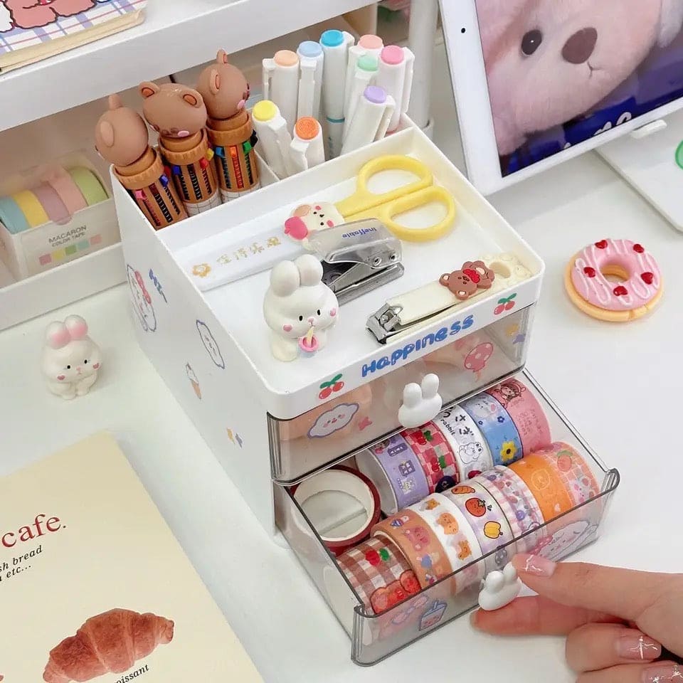Cute Candy Stationary Organizer, Lovely Fashion Pen Holder with Sticker, Multifunctional Stationery Pencil Organizer, Large Capacity Waterproof Student Desk Holder
