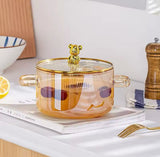 Bear Glass Cooking Pot, Large Capacity High Borosilicate Glass Clear Cooking Pot, Heat Resistant Sauce Pan