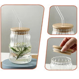 Volcano Glass Mug With Bamboo Glass And Straw, 500ml Coffee Drinking Cup, Multipurpose Iced Coffee Cute Tumbler Cup for Cocktail, Party Beverage Cup, Portable Glass Water Cup with Straw Lid, Household Borosilicate Straw Glass