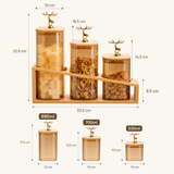 Luxury 3pcs Deer Handle Glass Storage Jar Set, Decorative Ribbed Glass Storage Jars With Rack,     Elegant Deer Knob Storage Jar Set