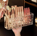 4 Grid Makeup Brush Pen Holder, Multi Compartment Rippled Divided Storage Box, Acrylic Makeup Brush and Cosmetic Holder, Makeup Brush Organizer