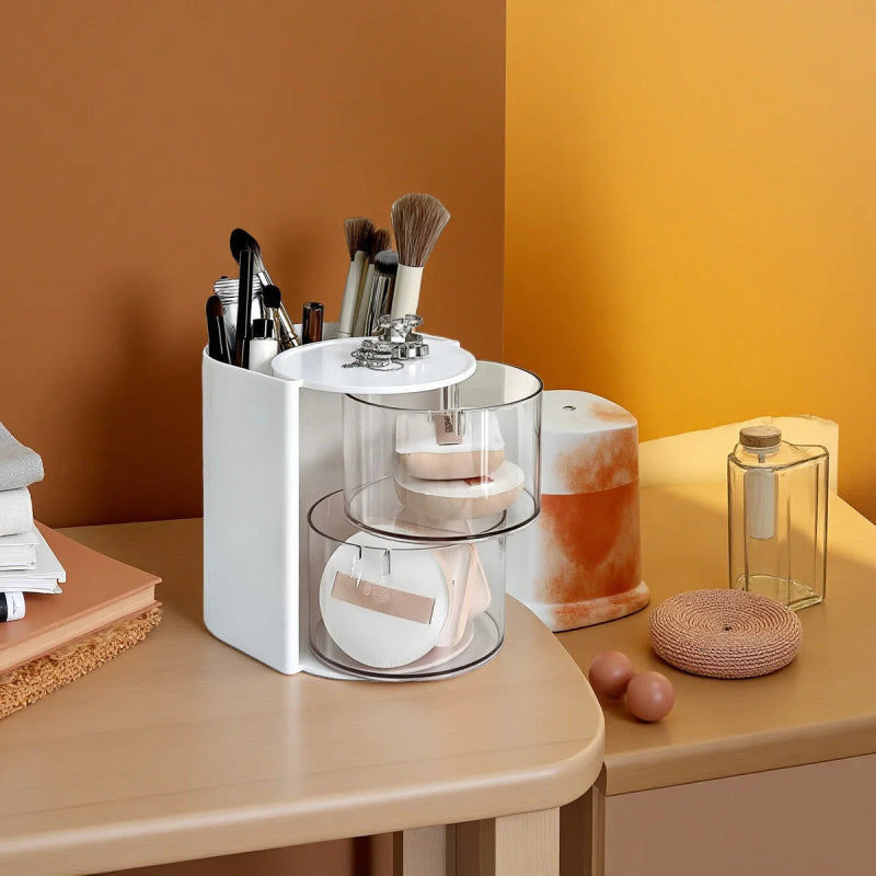 Smart Vanity Organizer, Rotating Makeup Storage Box, Mini Makeup Organizer, Dustproof Cosmetic Organizer