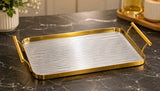 Stainless Steel Serving Tray with Gold Handles, Multipurpose Serving Tray, Elegant Rectangular Serving Tray with Gold Handles, Countertop Organizer & Serving Tray