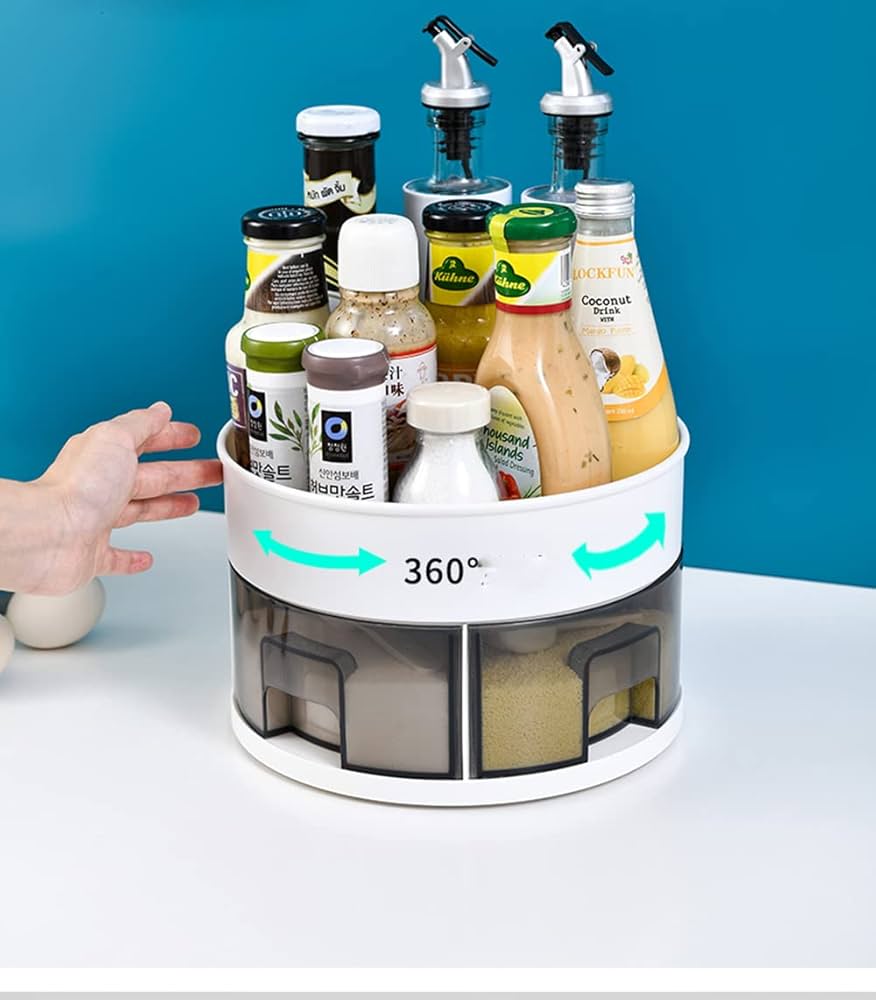 360° Rotating Kitchen Storage Rack, Multifunctional Rotatable Spice Storage Shelf, Seasoning Kitchen Organizer With Base, Rotatable Condiment Rack