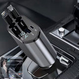 120W Retractable Car Charger, 4 in 1 USB Fast Charger, Type C/iPhone Cable Car Charger, 4 in 1 Power Adapter, 2 USB Ports Car Charger