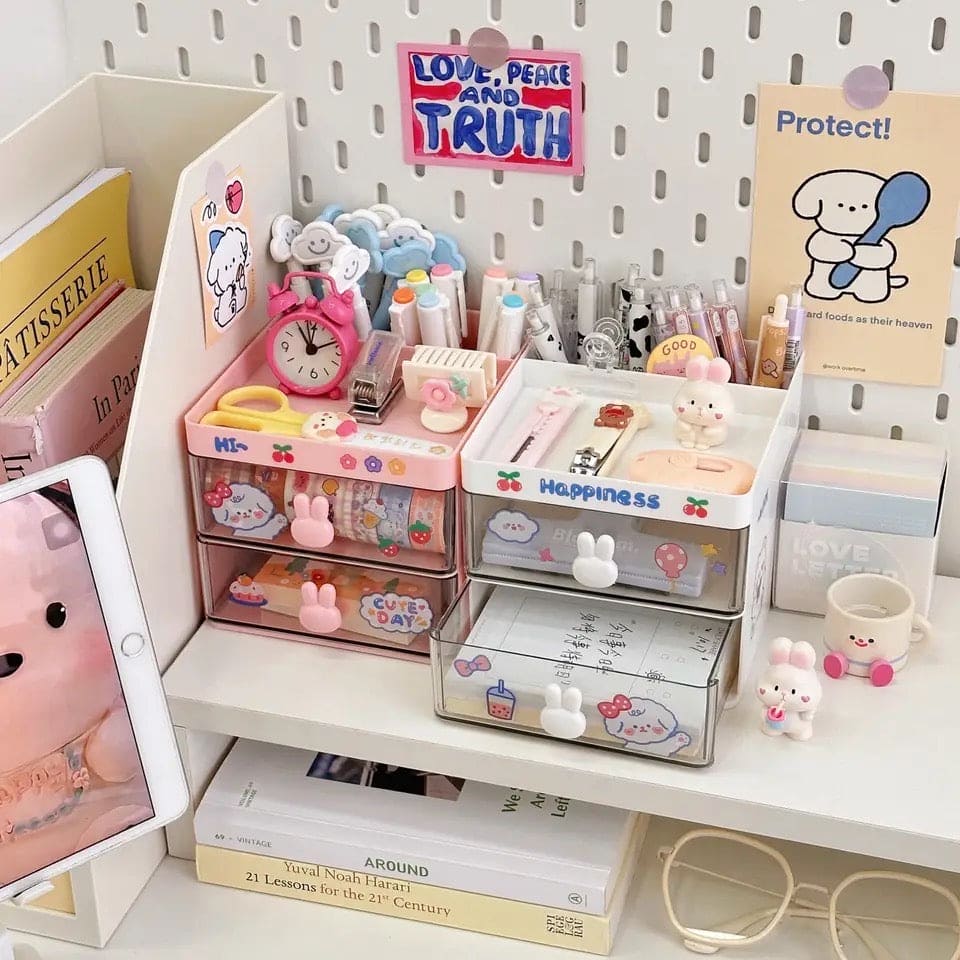 Cute Candy Stationary Organizer, Lovely Fashion Pen Holder with Sticker, Multifunctional Stationery Pencil Organizer, Large Capacity Waterproof Student Desk Holder