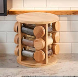 360° Rotating Wooden Spice Jar Organizer, Round Shape Kitchen Masala Rack with Jars Set, Spice Jar Stand, Kitchen Storage Organizer