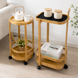 2 Tier Bamboo Rolling Serving Trolley, Multi Purpose Kitchen & Dining Cart, Dining Table Serving Trolley, Wooden Rolling Food Serving Cart