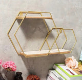 Double Layer Hexagonal Wall Floating Shelf, Nordic Style Hexagon Wall Shelf, Wall Mounted Rack for Books