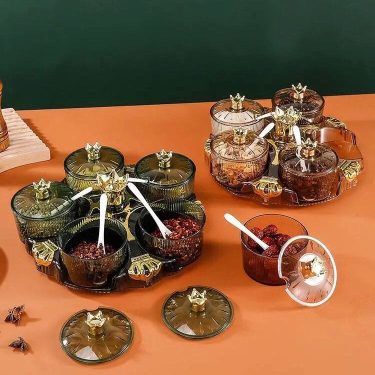 Golden Crown Spice Box, Creative Nut Candy Storage Box, Luxury Kitchen Salt Jar Pepper Sugar Bottle, Snack Tray Rotating Box, Snack Tray Rotating Box, Candy Tray Dried Fruit Tray Storage Box, Transparent Dried Fruit Box