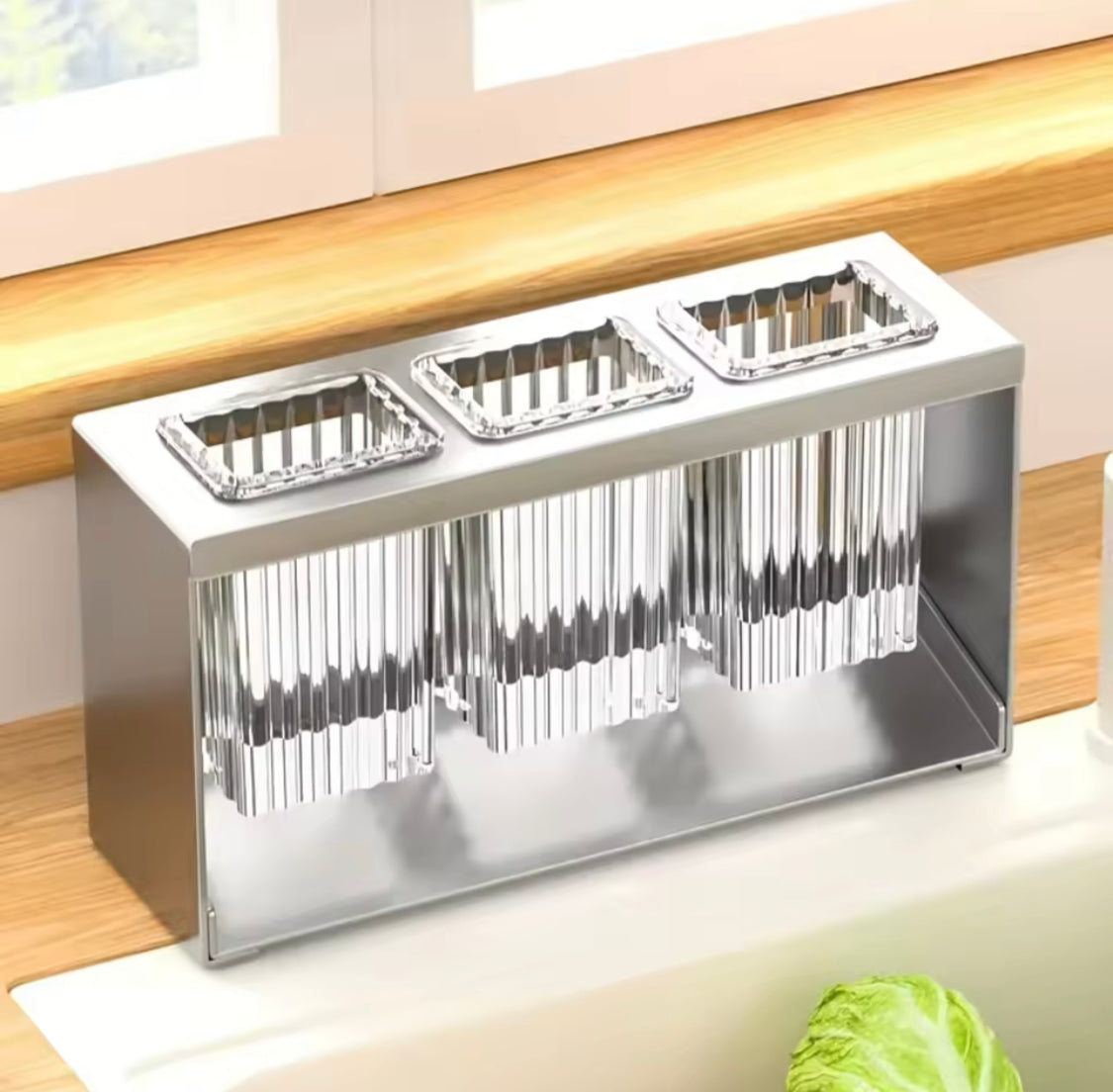 Acrylic Cutlery Holder With Metal Stand, Multi Grid Kitchen Cutlery Storage Organizer, Makeup Brush Organizer, Bathroom Toiletries Holder