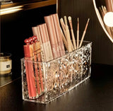 4 Grid Makeup Brush Pen Holder, Multi Compartment Rippled Divided Storage Box, Acrylic Makeup Brush and Cosmetic Holder, Makeup Brush Organizer