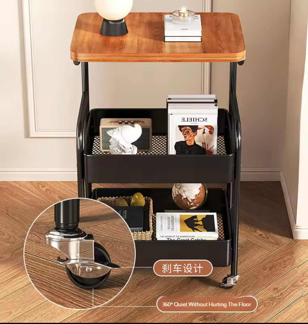 Movable Household Storage Cart, Household Multilayer Storage Rack With Wheels, Storage Rack With Table Board