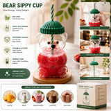 Bear Shape Glass Cup With Straw, Bear Shape Beverage Cup, Bear Smoothie Cup With Straw, Bear Drinking Cup With Lid And Straw