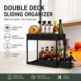 Double Deck Sliding Storage Organizer with Hooks