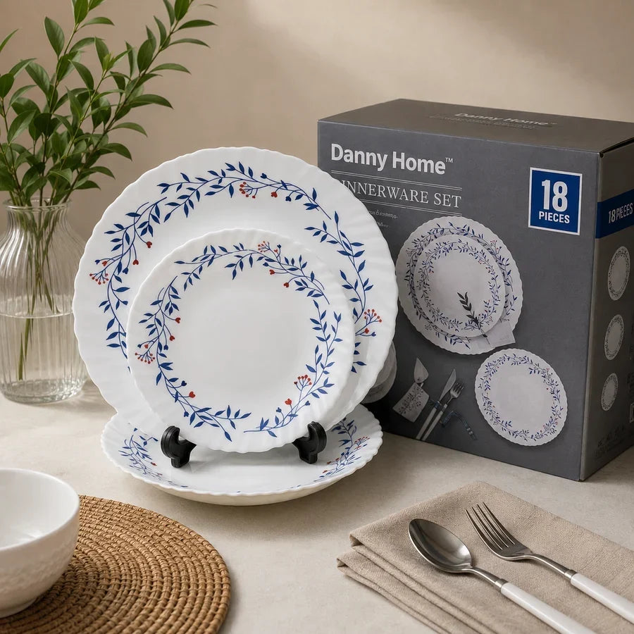 DANNY HOME 18 PCS BLUE BOTANICAL DINNERWARE SET
