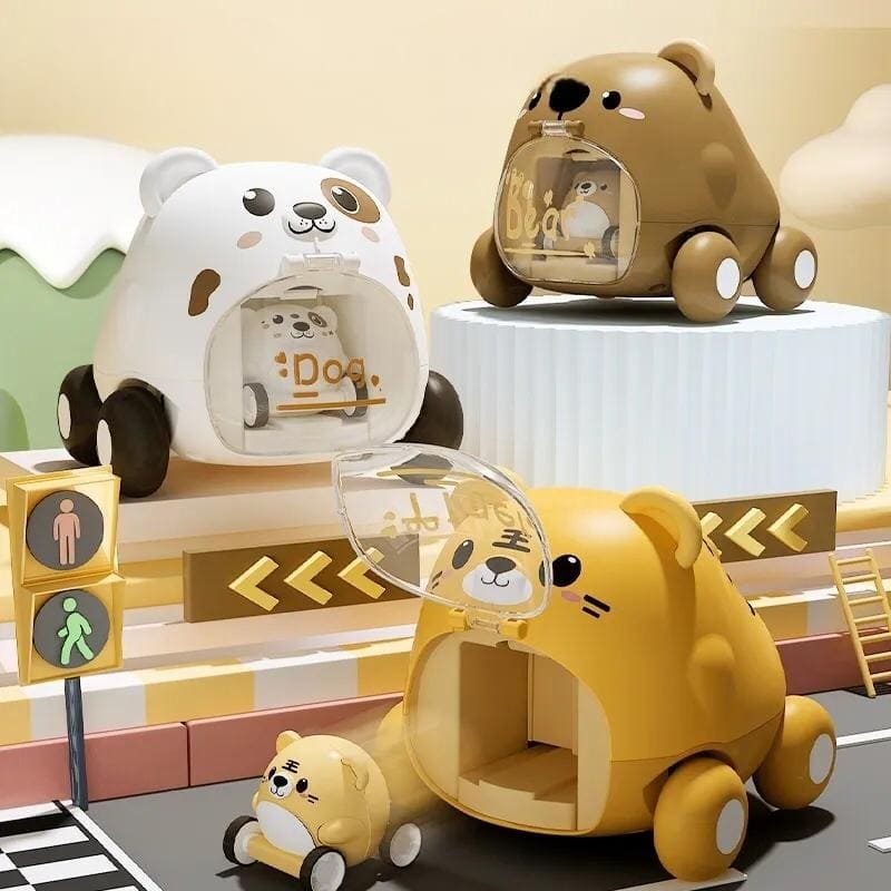 Montessori Baby Toy Car, Animals Pull Back Cars, Cute Pet Catapult Car Toy, Mini Inertia Car, Cartoon Push Press Power Toy, Plastic Push and Go Car, Funny Animals Pull Back Cars for Kids, Parent Child Interactive Toy
