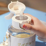 Bunny Ears Water Bottle, Bunny Kettle Straw Water Thermos, Cute Rabbit Shape Straw Bottle with Protector Case, Soft Suction Nozzle Water Cup for Kids, Plastic Water Juice Bottles, Sports Water Bottle with Leak Proof Flip Top Lid
