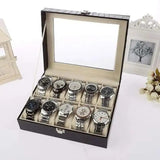 10 Grids PU Leather Watch Box – Quartz Watch Case & Organizer with Glass Display