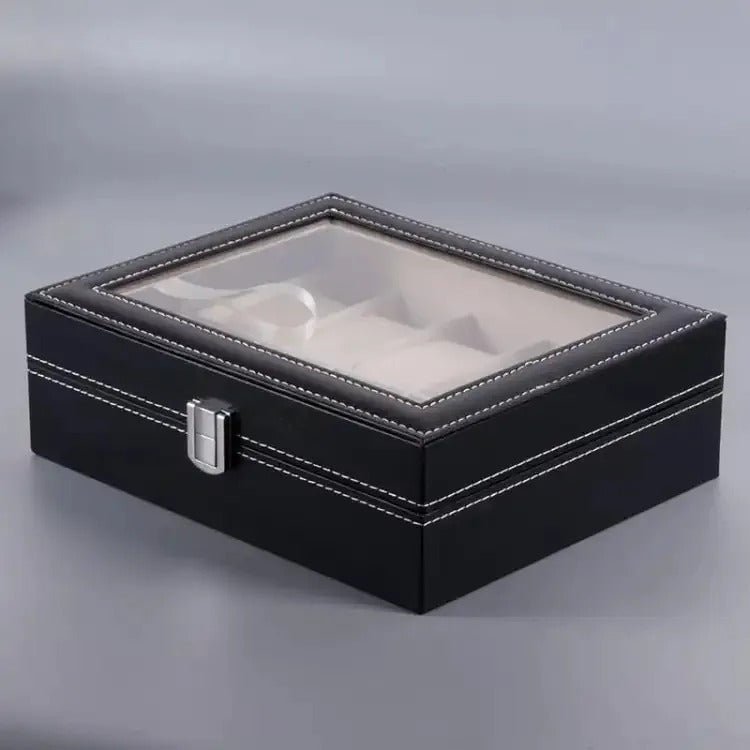 10 Grids PU Leather Watch Box – Quartz Watch Case & Organizer with Glass Display