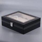 10 Grids PU Leather Watch Box – Quartz Watch Case & Organizer with Glass Display