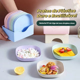 10 Pcs Heart & Oval Wheat Straw Plates Set with Holder – Eco-Friendly (Multi Color)