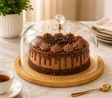 Transparent Cake Display Dome with Wooden Stand, Round Glass Food Display Cover, Decorative Glass Cloche, Food Display Cloche with Wooden Serving Tray
