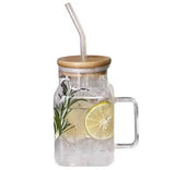 600ml Glass Straw Cup With Handle, Reusable Iced Coffee Mug, Aesthetics Smoothie Cups, Glass Water Tumbler
