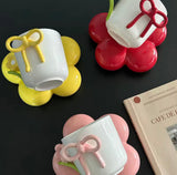 Creative Bow Ceramic Mug With Spoon, Three Simensional Flower Coffee Cup, Girls Office Breakfast Milk Cup