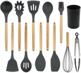 12 Pcs Silicone Kitchen Utensil Set – Heat Resistant Non‑Stick Cooking Tools with Wooden Handles