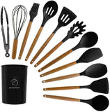 12 Pcs Silicone Kitchen Utensil Set – Heat Resistant Non‑Stick Cooking Tools with Wooden Handles