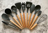 12 Pcs Silicone Kitchen Utensil Set – Heat Resistant Non‑Stick Cooking Tools with Wooden Handles