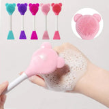 Bear Double Head Face Brush, Silicone Mud Film Facial Brush, Multifunctional Long Handle Silicone Applicator Women, Face Mask Cream Sticks Brush, Facial Mask Applicator, Makeup Removal Scrubber,  Portable Salon Spa Facial Cleansing Brush