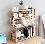 Multi Tier Wooden Bookshelf Organizer, Multifunctional Kitchen Storage Rack, Desktop Sundries Stationery Organizer