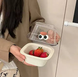 Cute Cartoon Double Layer Mini Drain Basket, Multifunctional Household Fruit Snack Storage Basket, Thickened Fruit Bowl