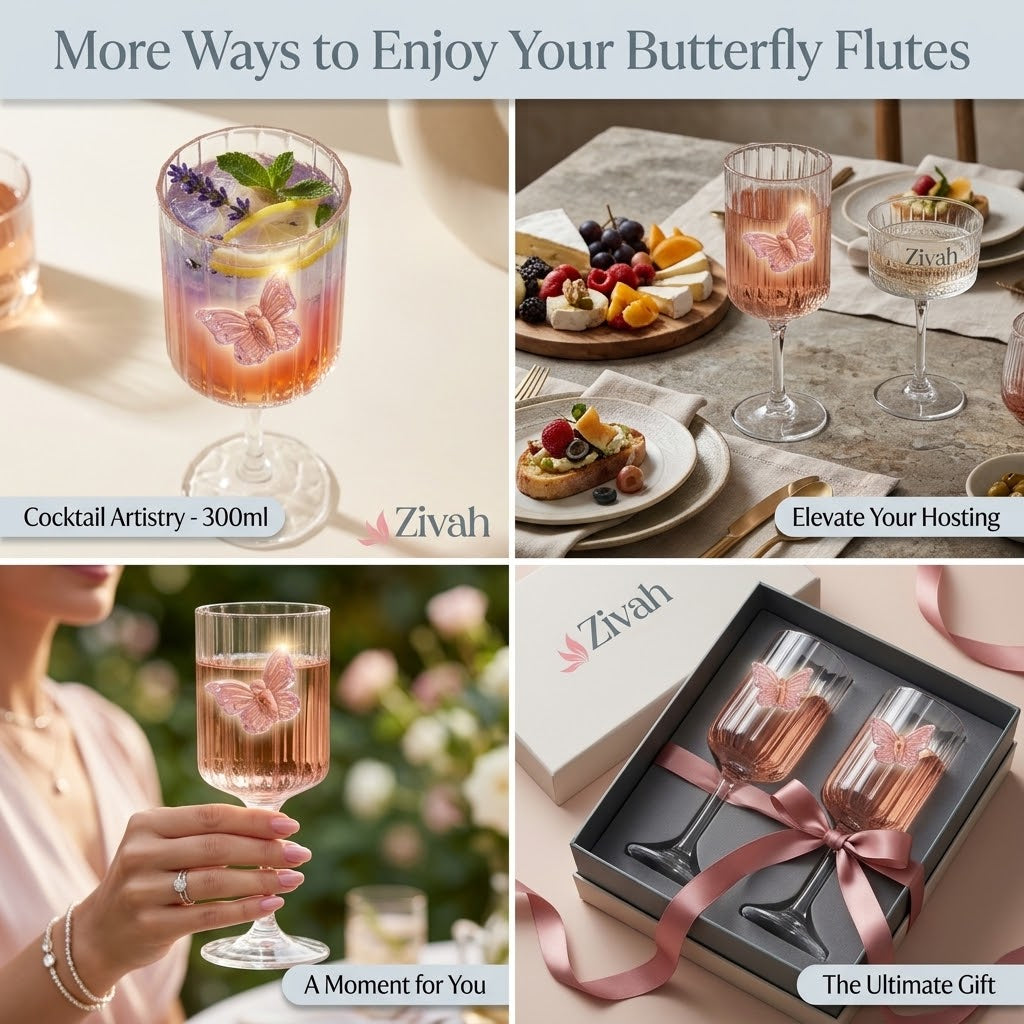 Elegance in Every Sip – Pink Butterfly Flute Glass