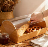 Bamboo Pastry Storage Box With Transparent Cover, Countertop Cookies Muffins Box, Bread Storage Organizer, Bamboos Bread Organizers Box With Clear Lid