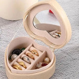 Faux Leather Heart Jewellery Box With Mirror, Portable Jewellery Organizer Case with Mirror for Earrings Rings Necklaces, Mini Travel Jewellery Box Storage Organizer