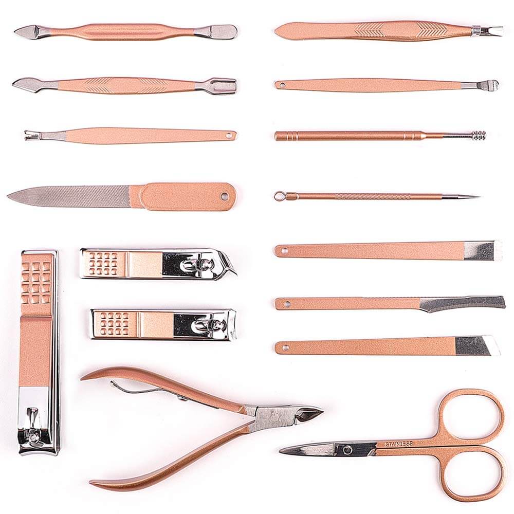 16-Piece Manicure & Pedicure Nail Kit | Professional Grooming Set with Leather Case | Nail Clippers, Cuticle Tools & More