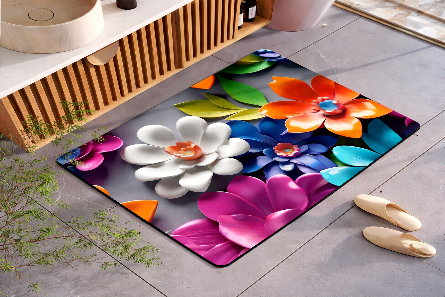 2PC Anti‑Slip Flower Design Bathroom Mat – Fast‑Drying, Water‑Absorbent Floor Mat