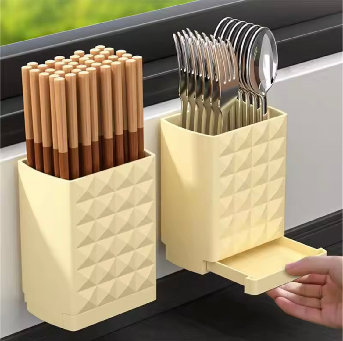 Drillable Cutlery Storage Rack, Wall Mounted Chopsticks Storage Boxes, Kitchen Cutlery Drain Rack