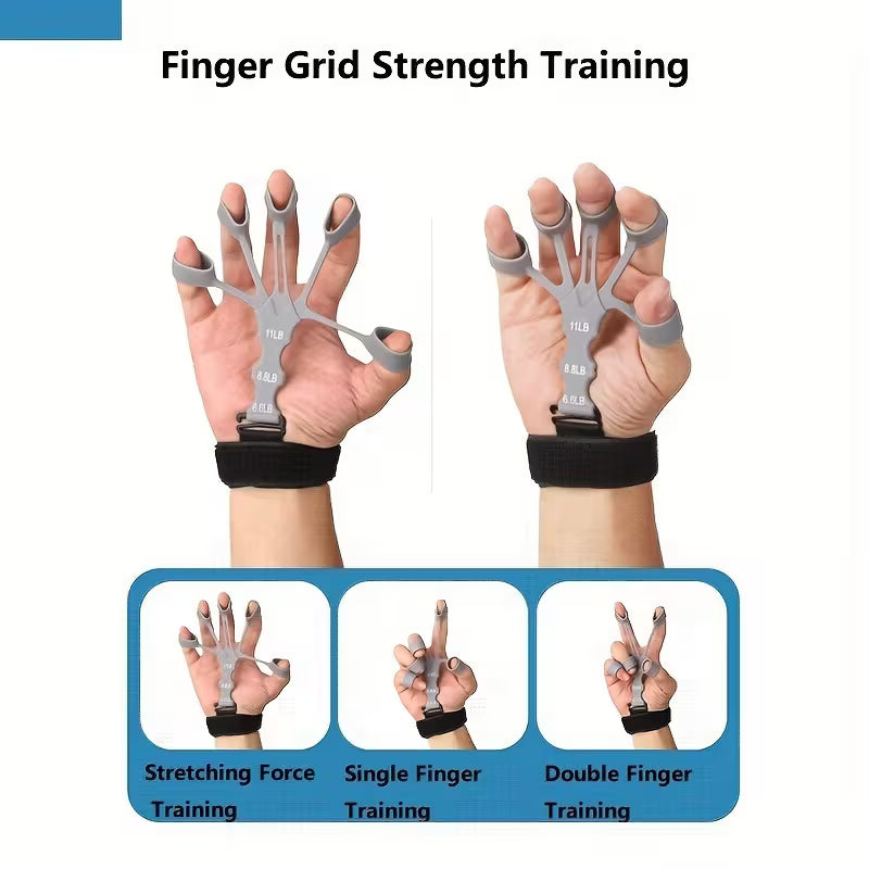 Hand Grip & Finger Stretch Bands with Wrist Support – Adjustable Grip Strengthener