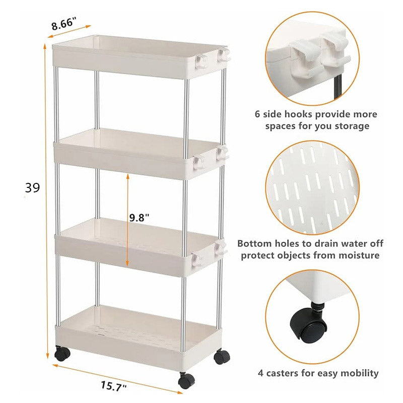 Multi-Layer Storage Organizer Rack – 2/3/4 Tier Rolling Cart for Kitchen, Bathroom & Home