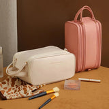 3 Layer Cosmetic Bag Large Capacity Travel Makeup Organizer with Double Zipper & Compartments